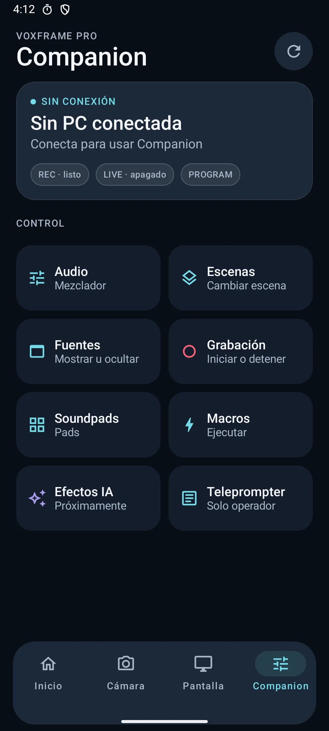 Companion real en VoxFrame Pro Mobile